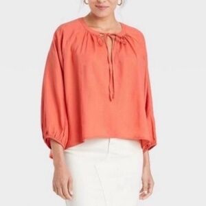 a new day | NEW Linen Blend Balloon Sleeve Boho Peasant Top XXL